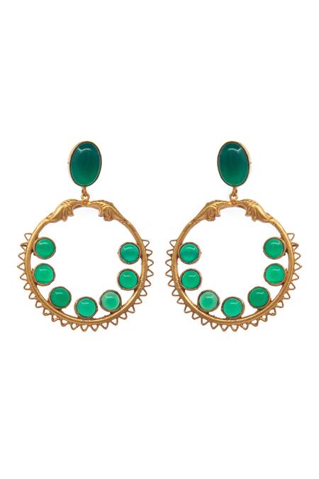 Buy_Neeta Boochra_Green Stones Essence Onyx Embellished Danglers _Online_at_Aza_Fashions