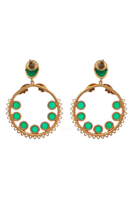 Neeta Boochra_Green Stones Essence Onyx Embellished Danglers _at_Aza_Fashions