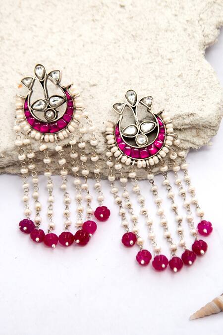 Shop Neeta Boochra Pink Pearls, Diamonds Sone Ki Gulaabi Kundan Embellished Chandbalis at Aza Fashions Shop_Neeta Boochra_Pink Pearls, Diamonds Sone Ki Gulaabi Kundan Embellished Chandbalis_at_Aza_Fashions