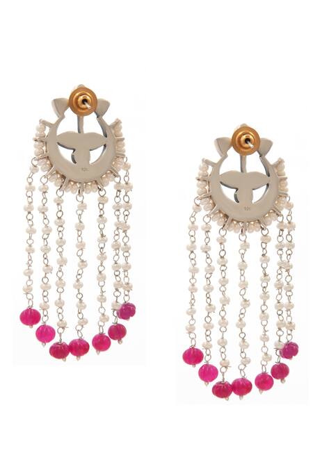 Shop Neeta Boochra Pink Pearls, Diamonds Sone Ki Gulaabi Kundan Embellished Chandbalis Online at Aza Fashions Shop_Neeta Boochra_Pink Pearls, Diamonds Sone Ki Gulaabi Kundan Embellished Chandbalis_Online_at_Aza_Fashions