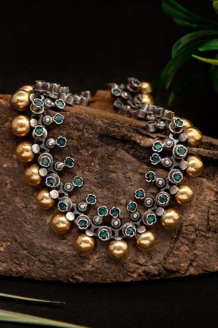Shop_Neeta Boochra_Green Onyx Stone Tribal Carved Necklace _at_Aza_Fashions