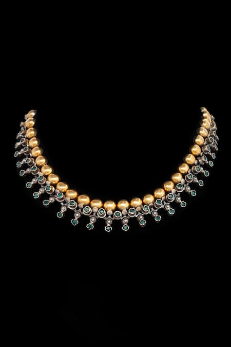 Neeta Boochra_Green Onyx Stone Tribal Carved Necklace _at_Aza_Fashions