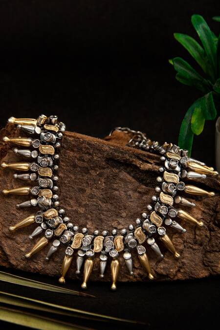 Neeta Boochra_Gold Plated Crystal Embellished Necklace _at_Aza_Fashions