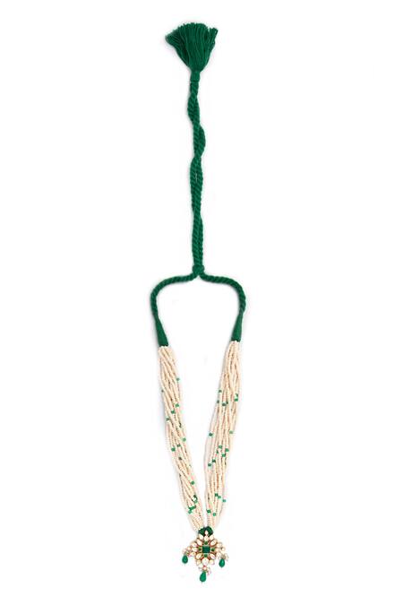 Neeta Boochra Green Verdant Luminescence Floral Carved Pendant Necklace at Aza Fashions Neeta Boochra_Green Verdant Luminescence Floral Carved Pendant Necklace_at_Aza_Fashions