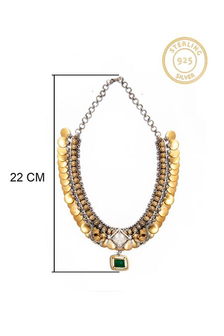 Shop_Neeta Boochra_Gold Plated Verdant Harmony Gemstone Embellished Pendant Choker _Online_at_Aza_Fashions