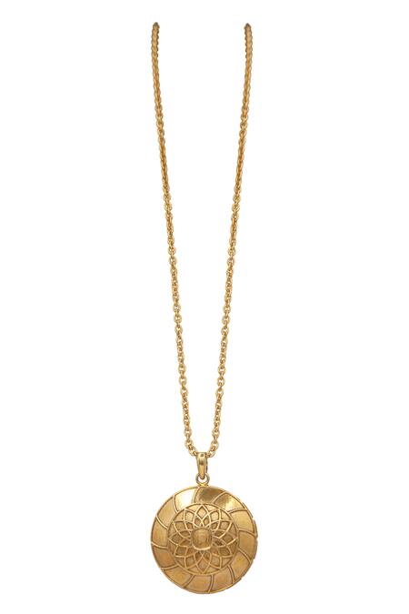 Buy_Neeta Boochra_Gold Plated Floral Carved Pendant Necklace _Online_at_Aza_Fashions