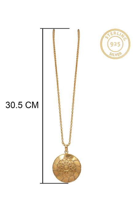 Shop_Neeta Boochra_Gold Plated Floral Carved Pendant Necklace _Online_at_Aza_Fashions