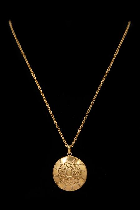 Neeta Boochra_Gold Plated Floral Carved Pendant Necklace _at_Aza_Fashions