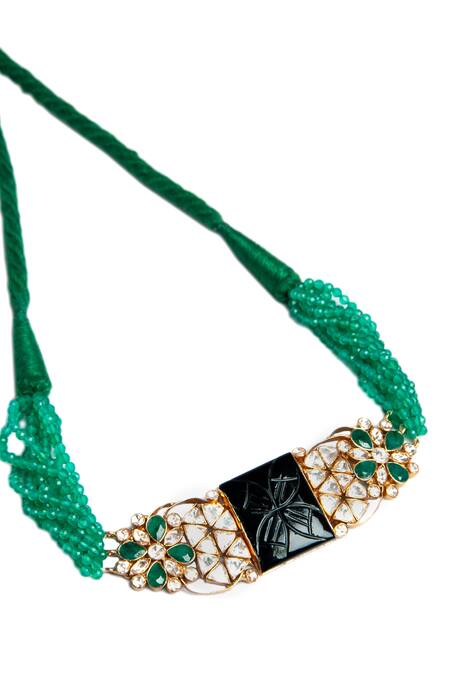 Buy_Neeta Boochra_Multi Color Midnight Sparkle Stone Carved Pendant Choker_Online_at_Aza_Fashions