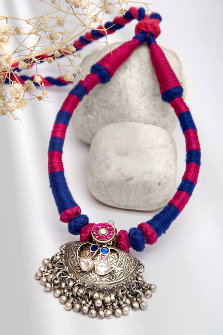 Neeta Boochra Tribal Geometric Carved Pendant Necklace 