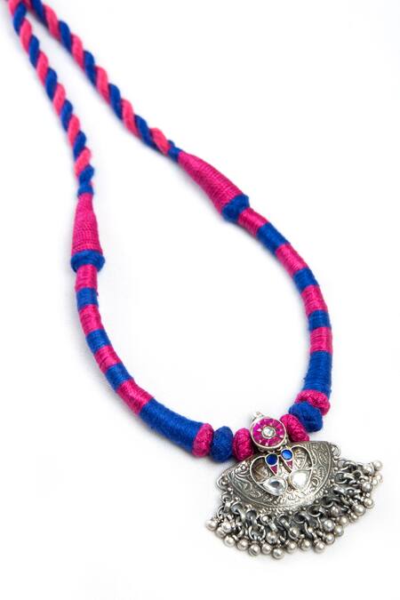 Neeta Boochra Multi Color Tribal Geometric Carved Pendant Necklace Online at Aza Fashions Neeta Boochra_Multi Color Tribal Geometric Carved Pendant Necklace _Online_at_Aza_Fashions