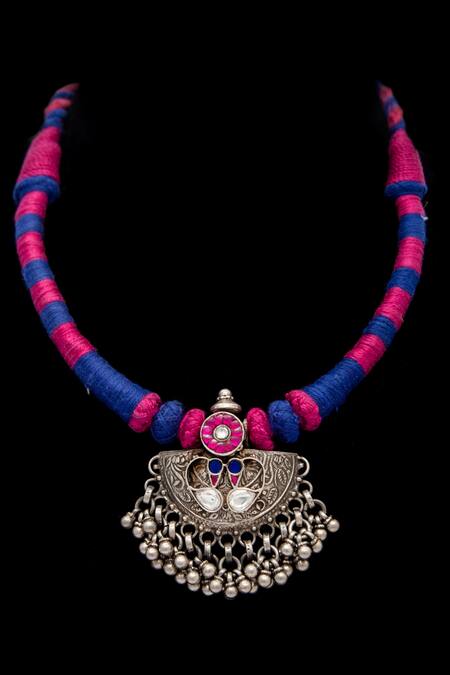 Shop Neeta Boochra Multi Color Tribal Geometric Carved Pendant Necklace Online at Aza Fashions Shop_Neeta Boochra_Multi Color Tribal Geometric Carved Pendant Necklace _Online_at_Aza_Fashions