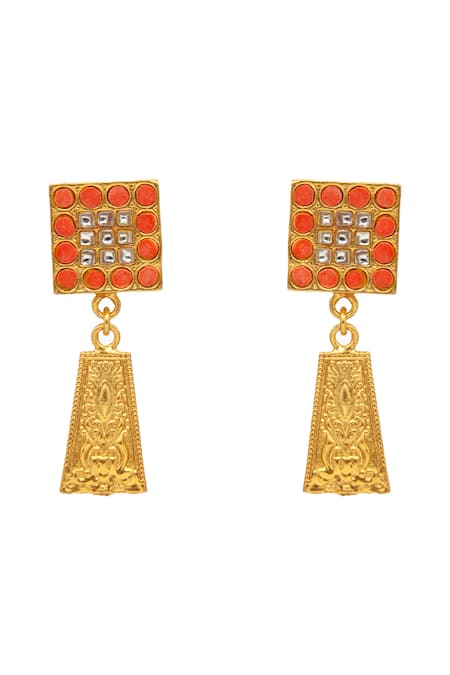 Neeta Boochra_Orange Kundan Embellished Earrings _Online_at_Aza_Fashions