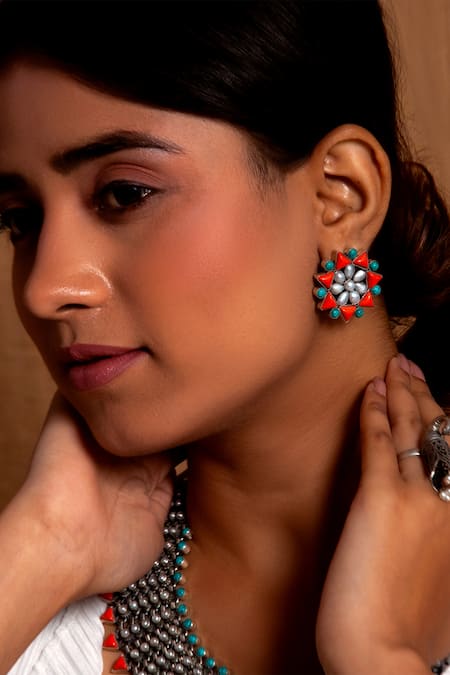 Neeta Boochra Orange Stone Royal Oasis Embellished Studs 