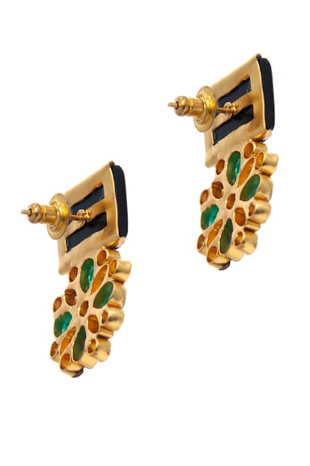 Shop_Neeta Boochra_Green Stones, Mirrors Midnight Sparkle Moissanite Embellished Earrings_Online_at_Aza_Fashions