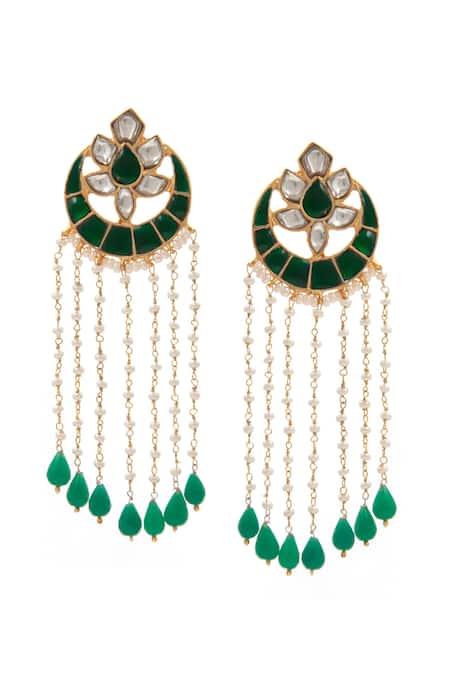 Neeta Boochra_Green Onyx Pearl Embellished Studs _Online_at_Aza_Fashions