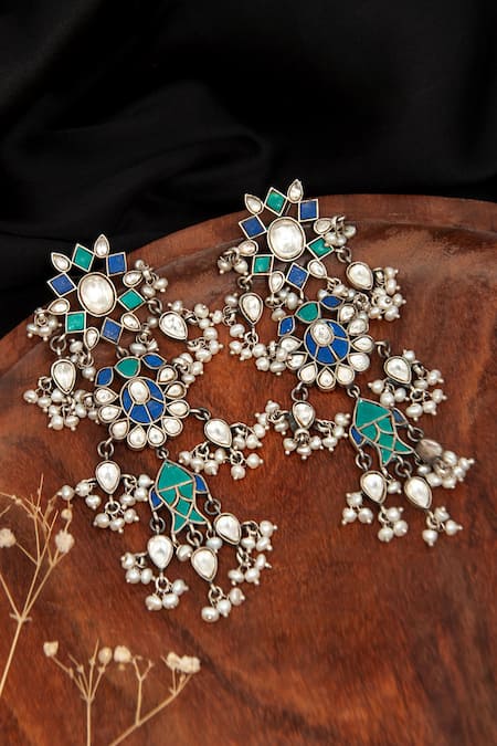 Shop_Neeta Boochra_Blue Stone Rainbow Reef Fish Earrings _at_Aza_Fashions