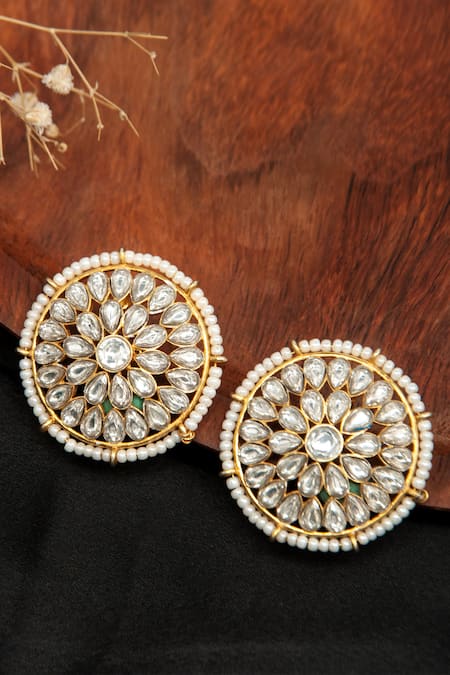 Neeta Boochra Kundan & Pearl Embellished Studs 