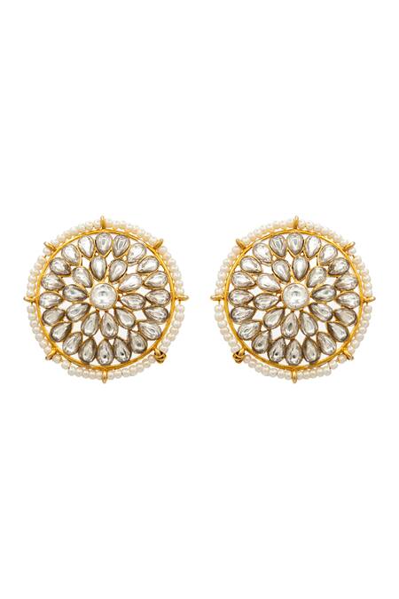 Neeta Boochra_Gold Plated Pearls, Diamonds Kundan And Embellished Studs _Online_at_Aza_Fashions