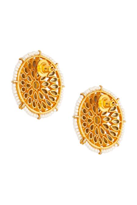 Shop_Neeta Boochra_Gold Plated Pearls, Diamonds Kundan And Embellished Studs _Online_at_Aza_Fashions