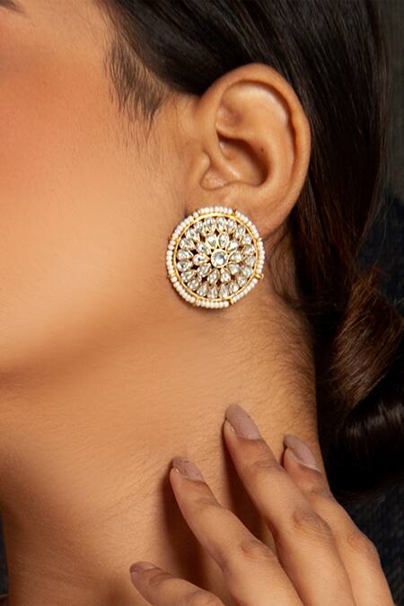 Neeta Boochra_Gold Plated Pearls, Diamonds Kundan And Embellished Studs _at_Aza_Fashions