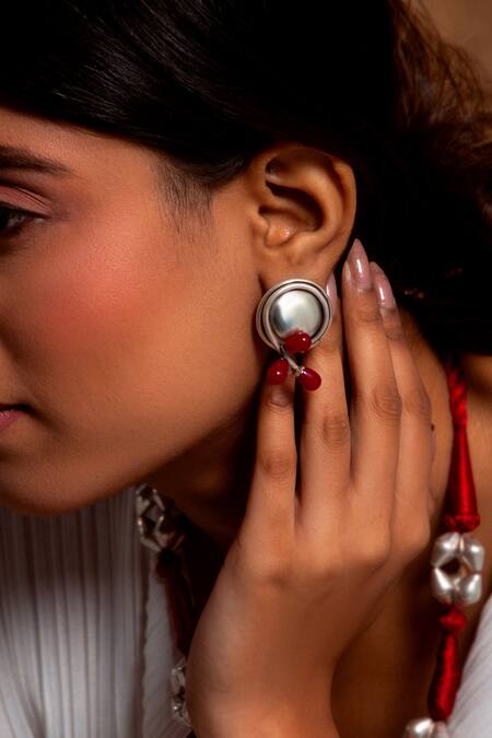 Neeta Boochra_Pink Stones Radiant Sparkle Ruby Embellished Studs _Online_at_Aza_Fashions