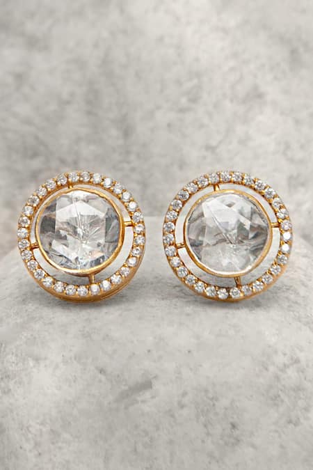 Neeta Boochra Gold Plated Moissanite Stone Studs 