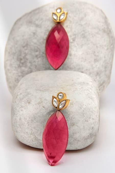 Neeta Boochra Royal Rose Quartz Embellished Earrings 