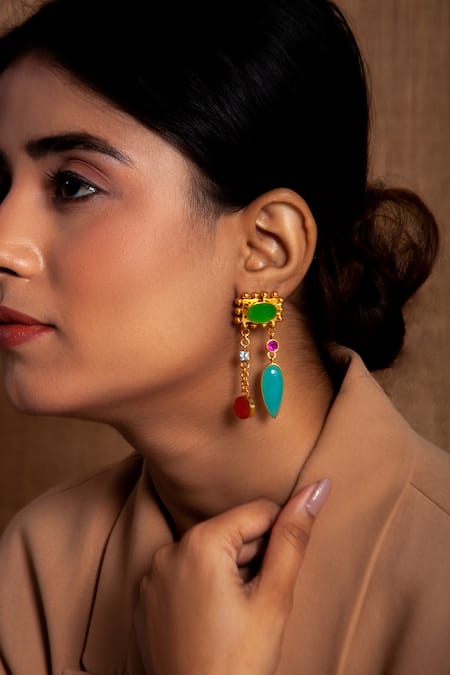 Neeta Boochra Tourmaline & Chelcedony Embellished Earrings 