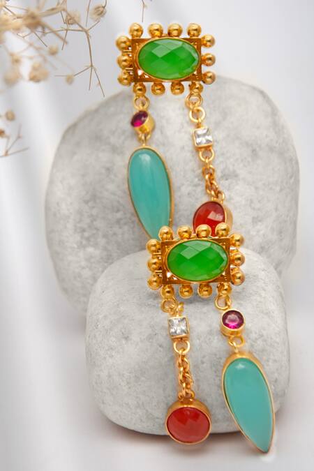 Shop Neeta Boochra Blue Crystals Tourmaline And Chelcedony Embellished Earrings at Aza Fashions Shop_Neeta Boochra_Blue Crystals Tourmaline And Chelcedony Embellished Earrings_at_Aza_Fashions