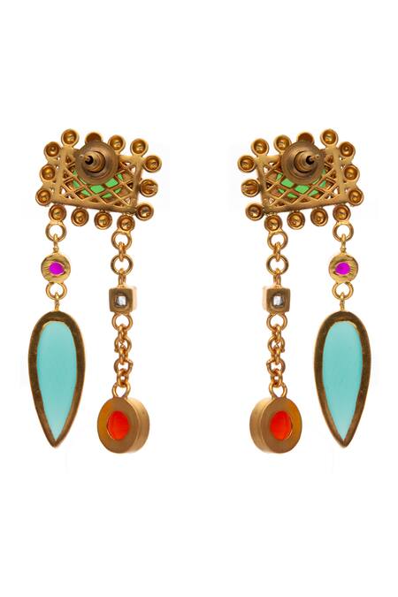 Shop Neeta Boochra Blue Crystals Tourmaline And Chelcedony Embellished Earrings Online at Aza Fashions Shop_Neeta Boochra_Blue Crystals Tourmaline And Chelcedony Embellished Earrings_Online_at_Aza_Fashions