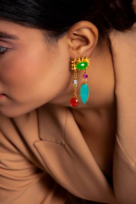 Neeta Boochra Blue Crystals Tourmaline And Chelcedony Embellished Earrings at Aza Fashions Neeta Boochra_Blue Crystals Tourmaline And Chelcedony Embellished Earrings_at_Aza_Fashions