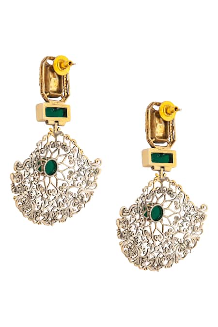 Buy_Neeta Boochra_Green Crystals, Stones Onyx Embellished Earrings _Online_at_Aza_Fashions