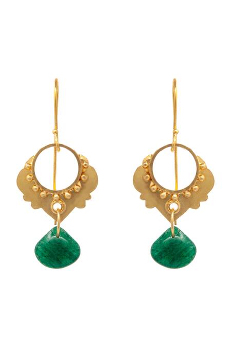 Buy_Neeta Boochra_Green Gota Patti Stone Drop Embellished Earrings _Online_at_Aza_Fashions