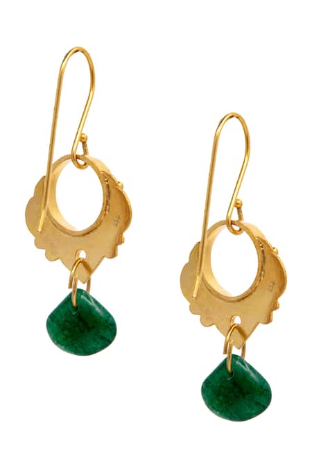 Neeta Boochra_Green Gota Patti Stone Drop Embellished Earrings _at_Aza_Fashions