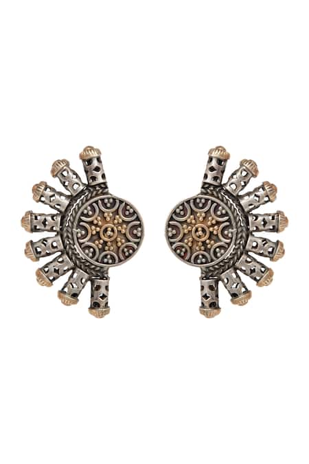 Buy_Neeta Boochra_Gold Plated Carved Fan Studs _Online_at_Aza_Fashions