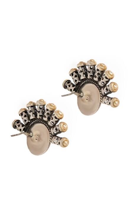 Neeta Boochra_Gold Plated Carved Fan Studs _at_Aza_Fashions