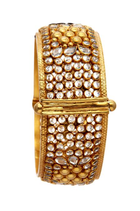 Neeta Boochra_Gold Plated Crystals Glow Bloom Encrusted Bangle _Online_at_Aza_Fashions