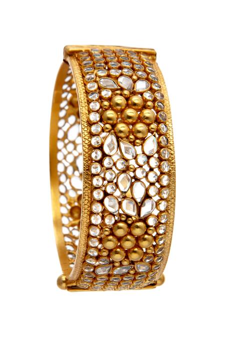 Shop_Neeta Boochra_Gold Plated Crystals Glow Bloom Encrusted Bangle _Online_at_Aza_Fashions