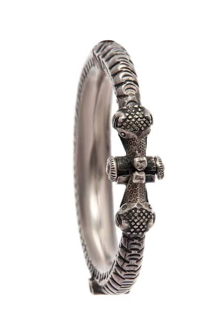 Buy Neeta Boochra Silver Plated Serpentine Charm Engraved Tribal Bangle Online at Aza Fashions Buy_Neeta Boochra_Silver Plated Serpentine Charm Engraved Tribal Bangle _Online_at_Aza_Fashions