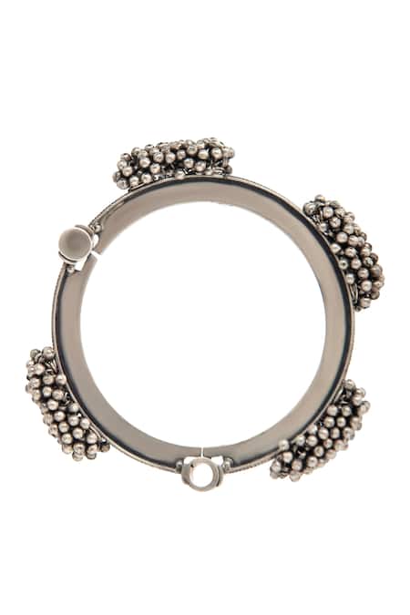 Neeta Boochra_Silver Plated Gota Patti Tribal Ghungroo Rhapsody Statement Bangle _Online_at_Aza_Fashions