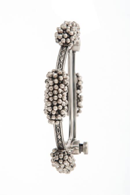 Shop_Neeta Boochra_Silver Plated Gota Patti Tribal Ghungroo Rhapsody Statement Bangle _Online_at_Aza_Fashions