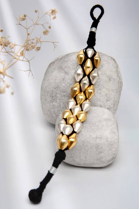 Shop Neeta Boochra Gold Plated Beads Dual Dholki Delight Two Bracelet at Aza Fashions Shop_Neeta Boochra_Gold Plated Beads Dual Dholki Delight Two Bracelet_at_Aza_Fashions