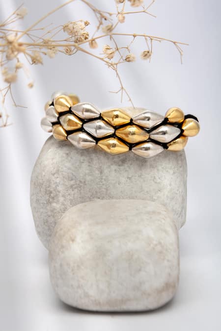 Shop Neeta Boochra Gold Plated Beads Dual Dholki Delight Two Bracelet Online at Aza Fashions Shop_Neeta Boochra_Gold Plated Beads Dual Dholki Delight Two Bracelet_Online_at_Aza_Fashions