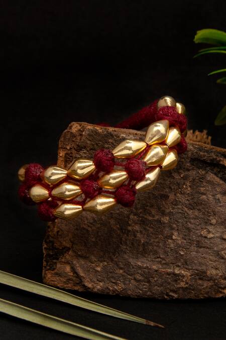 Shop_Neeta Boochra_Maroon Wax Beads Melody Dholki Bracelet _at_Aza_Fashions