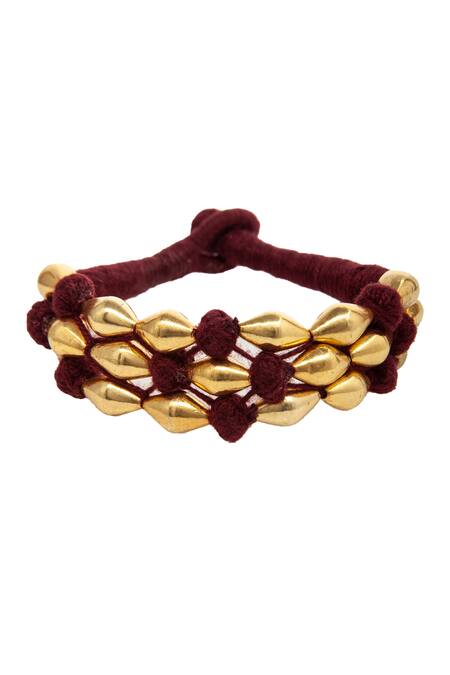 Neeta Boochra_Maroon Wax Beads Melody Dholki Bracelet _Online_at_Aza_Fashions