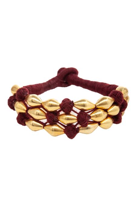 Shop_Neeta Boochra_Maroon Wax Beads Melody Dholki Bracelet _Online_at_Aza_Fashions