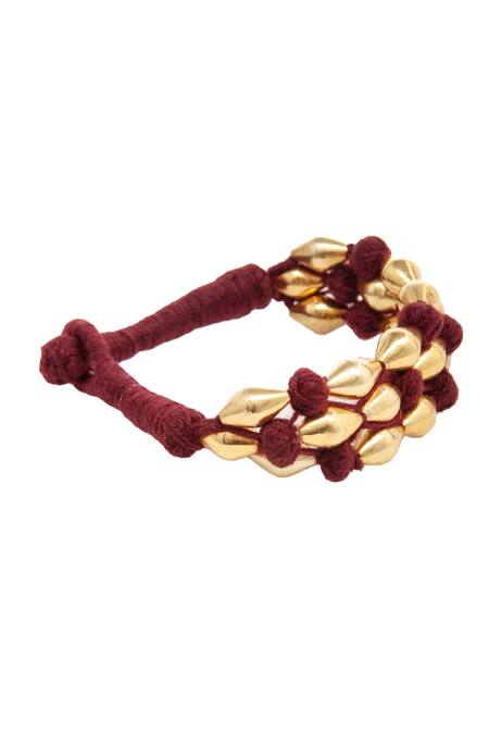 Neeta Boochra_Maroon Wax Beads Melody Dholki Bracelet _at_Aza_Fashions