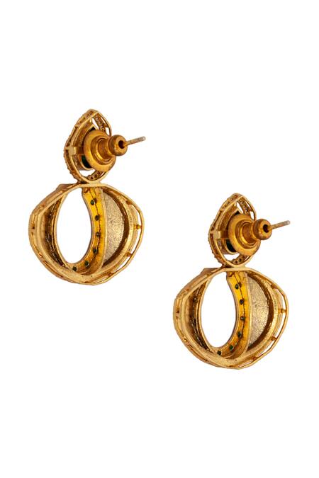 Neeta Boochra_Green Crystals, Stones Verdant Fortune Horseshoe Earrings _at_Aza_Fashions