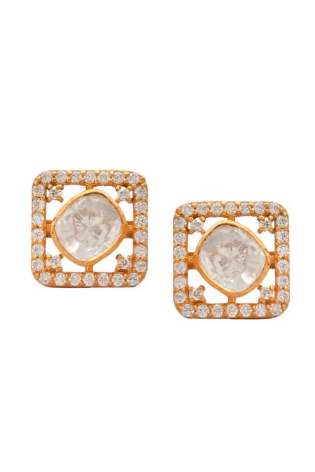 Neeta Boochra Gold Plated Crystals, Diamonds Swarna Varg Moissanite Studs Online at Aza Fashions Neeta Boochra_Gold Plated Crystals, Diamonds Swarna Varg Moissanite Studs _Online_at_Aza_Fashions